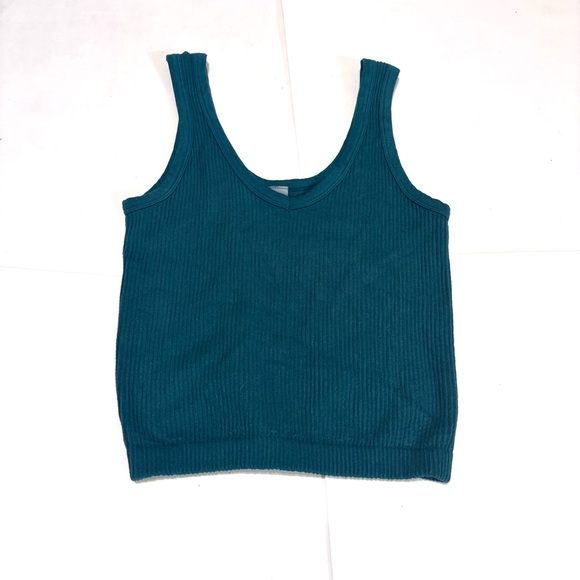 No Brand Tops - 54 Teal Ribbed Cropped Tank Top